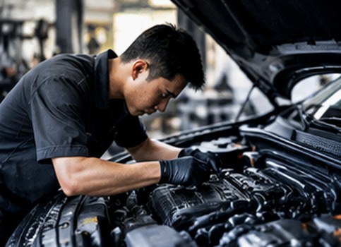 Mechanic inspecting an engine