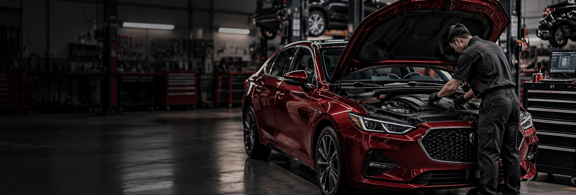 Carbazar mechanic servicing a red vehicle