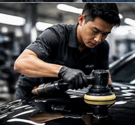 Vehicle detailing specialist polishing a car